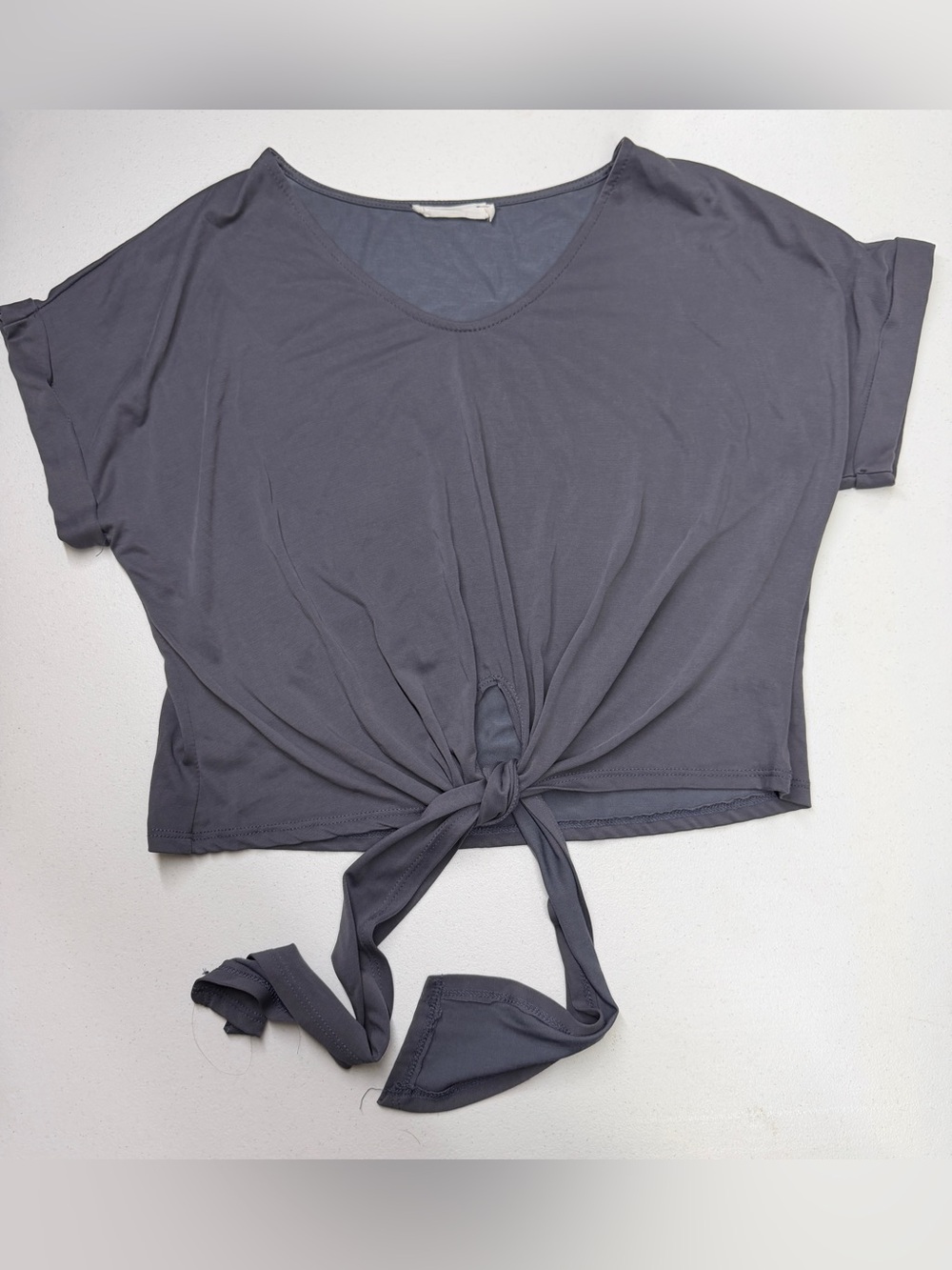 Lush Gray Tie Front Crop Top Short Sleeve Women’s Medium